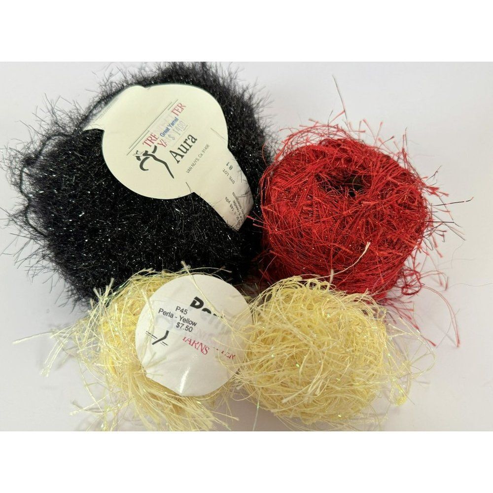 Trendsetter Novelty Eyelash Yarns Metallic Perla Aura 3 Full 1 Partial Skns NWT